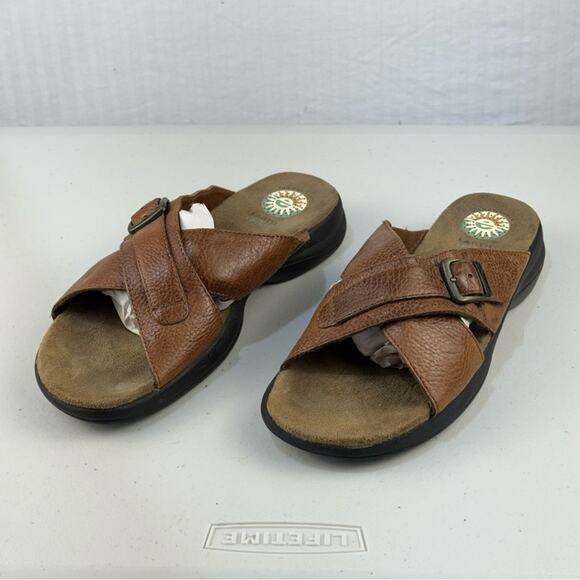 Earth Spirit Faulkner Brown Leather Cross Strap Sandals Women’s 7.5 Boho Hippie - Picture 1 of 13